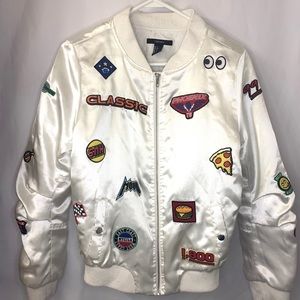Forever 21 Emoji Patch Satin Bomber Jacket
